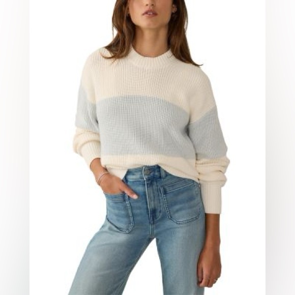 Faherty Sunwashed Cotton Fisherman Sweater Sea Salt Stripe XXL - Picture 2 of 11